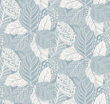 Vinca Blue Wallpaper with Botanical Leaf Silhouette Pattern - York GO8225