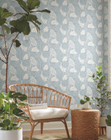 Vinca Blue Wallpaper with Botanical Leaf Silhouette Pattern - York GO8225