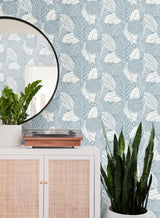 Vinca Blue Wallpaper with Botanical Leaf Silhouette Pattern - York GO8225