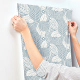 Vinca Blue Wallpaper with Botanical Leaf Silhouette Pattern - York GO8225