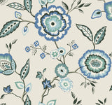 Dahlia Blooms Blue & White Wallpaper with Jacobean Floral Motif - York GO8231