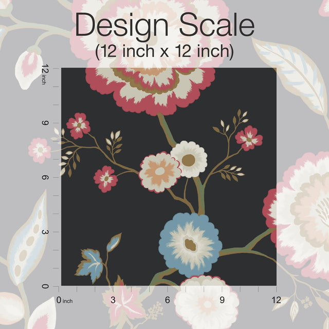 Dahlia Blooms Black & Pink Metallic Wallpaper with Floral Pattern, Sure Strip Prepasted - York GO8232