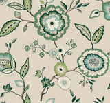 Dahlia Blooms Green & Beige Wallpaper with Floral Jacobean Motif - York GO8233