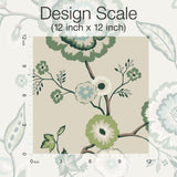 Dahlia Blooms Green & Beige Wallpaper with Floral Jacobean Motif - York GO8233