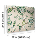 Dahlia Blooms Green & Beige Wallpaper with Floral Jacobean Motif - York GO8233