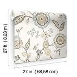 Dahlia Blooms Off White & Blue Wallpaper with Floral Trail on Sure Strip - York GO8234