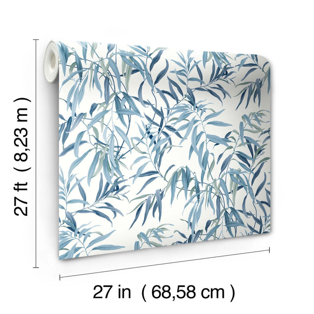 Willow Grove Sky Blue Wallpaper with Botanical Willow Leaf Pattern - York GO8242