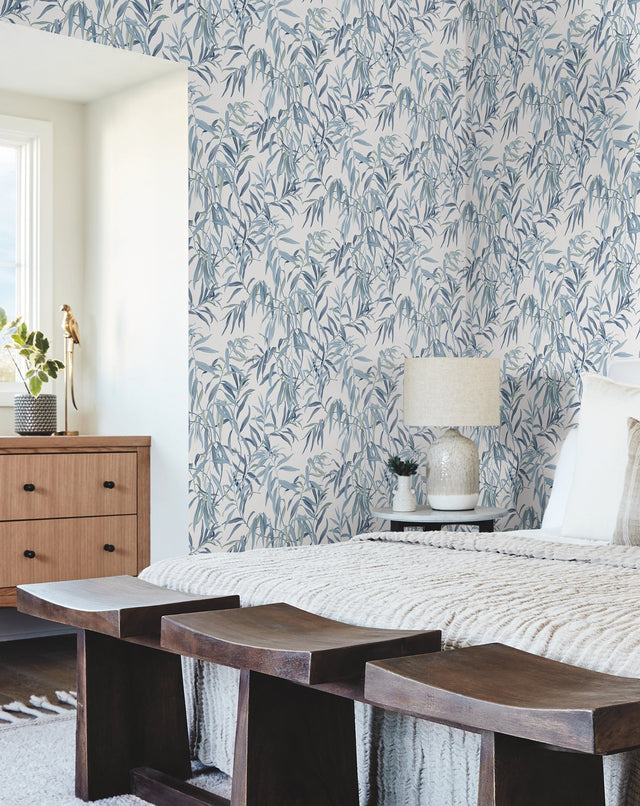 Willow Grove Sky Blue Wallpaper with Botanical Willow Leaf Pattern - York GO8242
