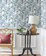 Willow Grove Sky Blue Wallpaper with Botanical Willow Leaf Pattern - York GO8242