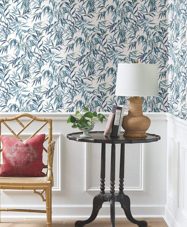 Willow Grove Sky Blue Wallpaper with Botanical Willow Leaf Pattern - York GO8242
