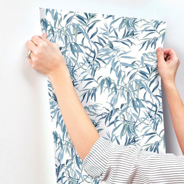 Willow Grove Sky Blue Wallpaper with Botanical Willow Leaf Pattern - York GO8242