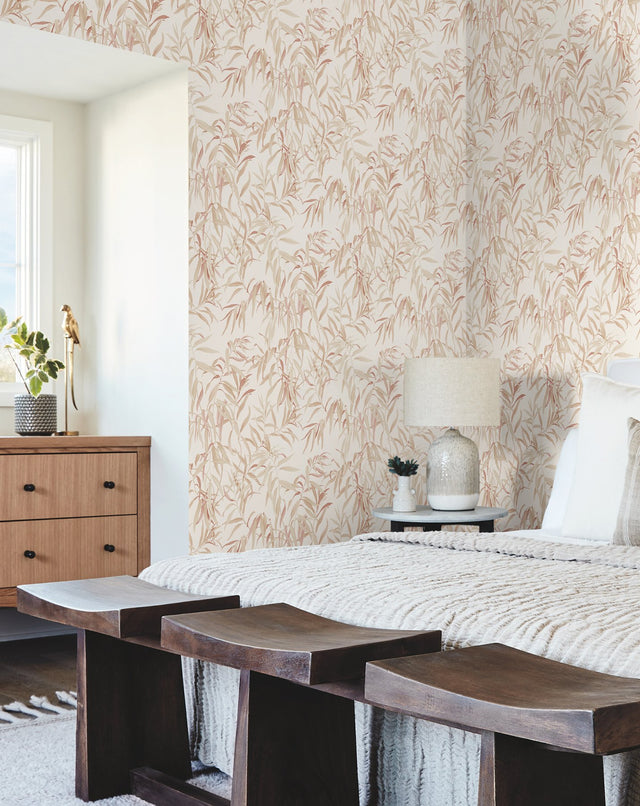 Willow Grove Clay Wallpaper with Botanical Willow Leaf Pattern Prepasted Sure Strip - York GO8244