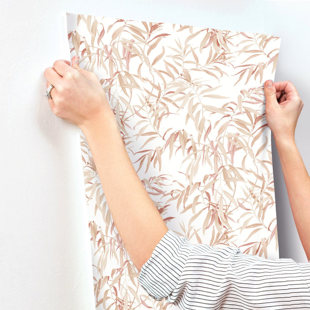 Willow Grove Clay Wallpaper with Botanical Willow Leaf Pattern Prepasted Sure Strip - York GO8244