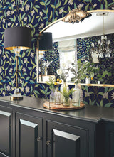 Jasmine Blue Metallic Floral Sure Strip Prepasted Wallpaper - York GO8251