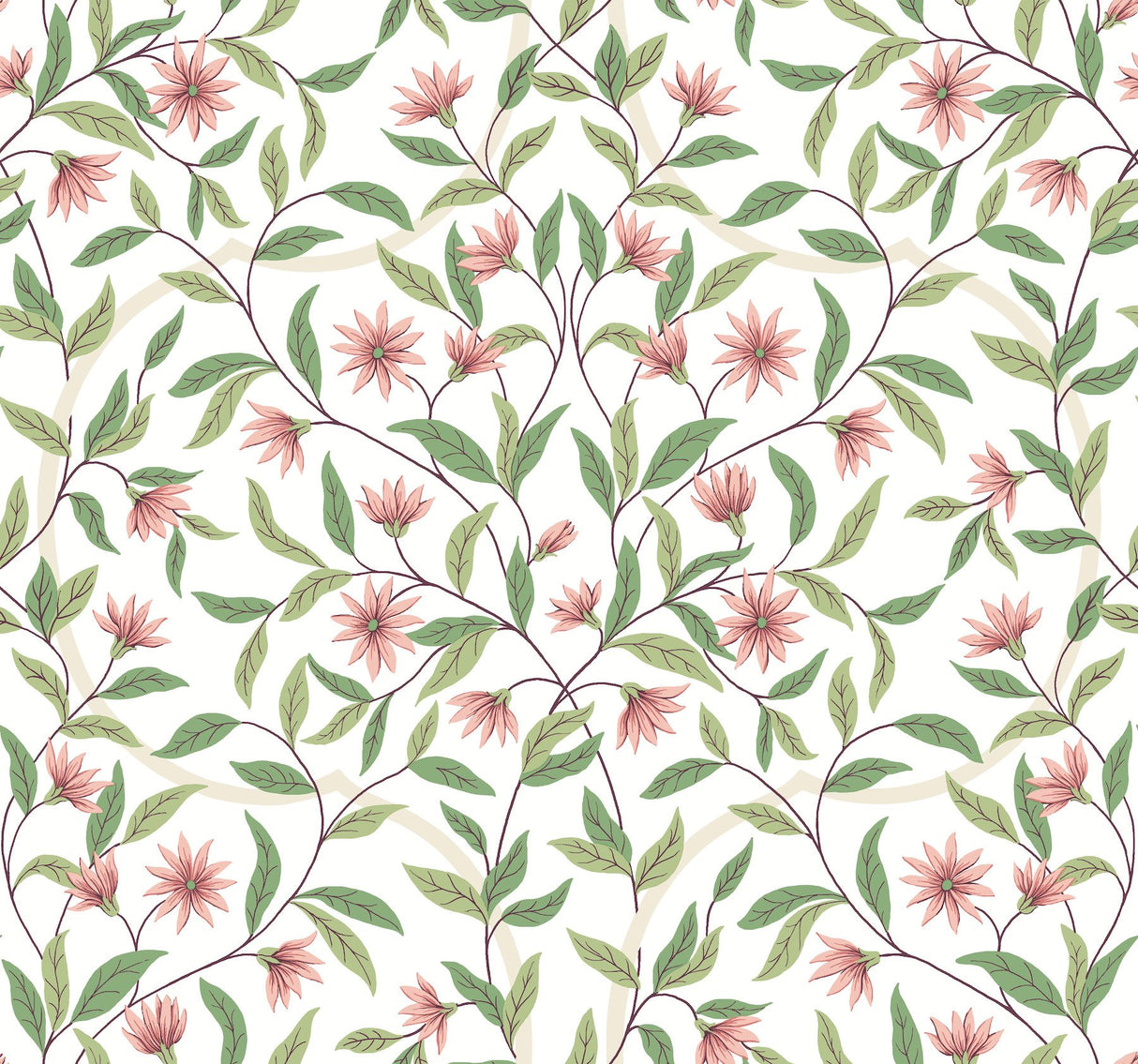 Jasmine Coral Wallpaper with Floral Vines Pattern - York GO8252