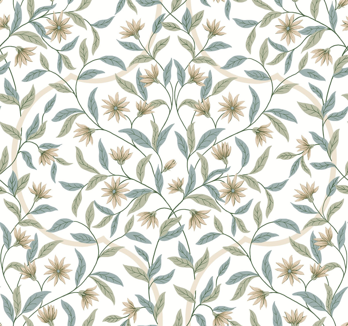 Jasmine Eucalyptus Floral Prepasted Wallpaper in Green and Beige - York GO8253