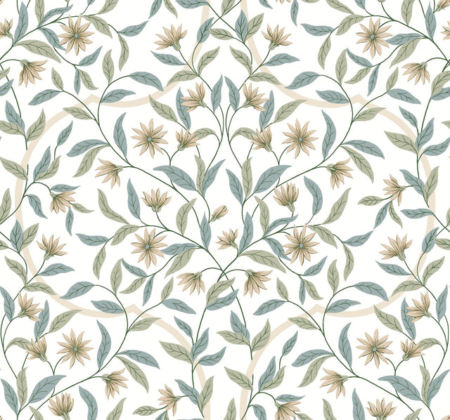 Jasmine Eucalyptus Floral Prepasted Wallpaper in Green and Beige - York GO8253