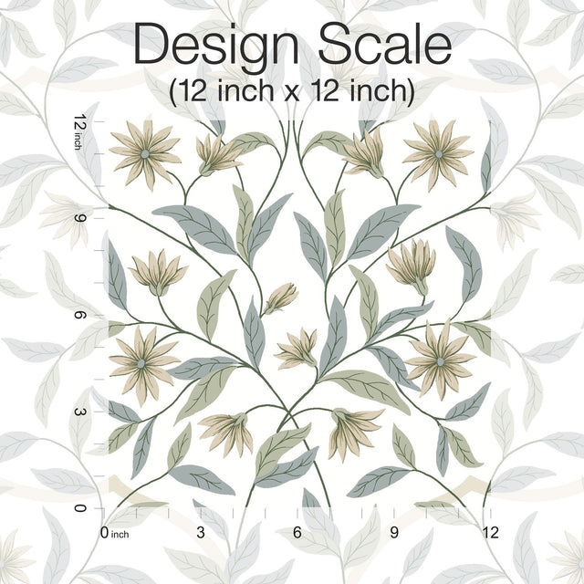 Jasmine Eucalyptus Floral Prepasted Wallpaper in Green and Beige - York GO8253