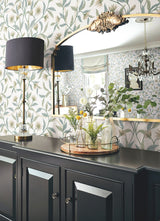 Jasmine Eucalyptus Floral Prepasted Wallpaper in Green and Beige - York GO8253
