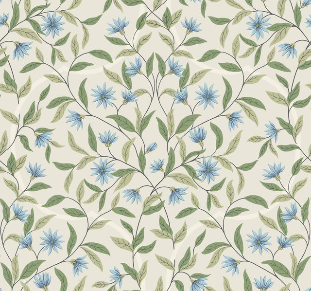 Cornflower Jasmine Blue Floral Vine Prepasted Wallpaper - York GO8255