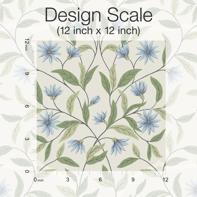 Cornflower Jasmine Blue Floral Vine Prepasted Wallpaper - York GO8255