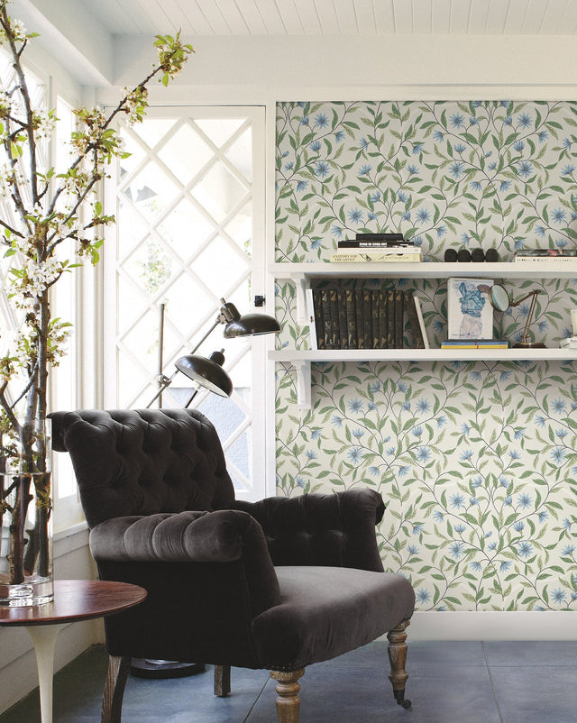 Cornflower Jasmine Blue Floral Vine Prepasted Wallpaper - York GO8255
