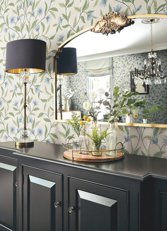 Cornflower Jasmine Blue Floral Vine Prepasted Wallpaper - York GO8255