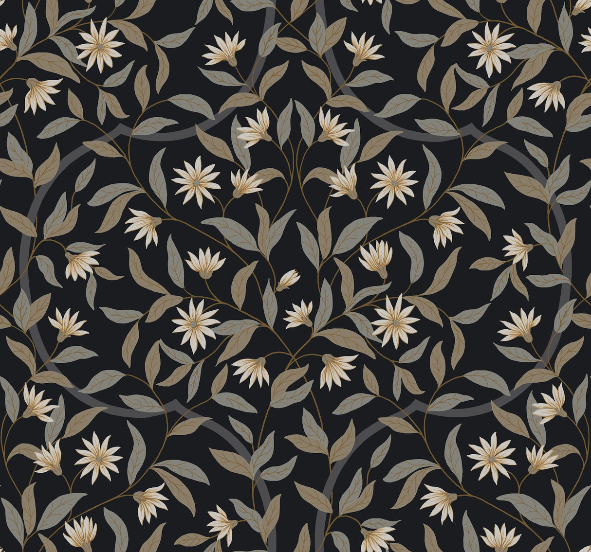 Jasmine Black Metallic Floral Wallpaper with Metallic Effect - York GO8257