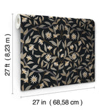 Jasmine Black Metallic Floral Wallpaper with Metallic Effect - York GO8257