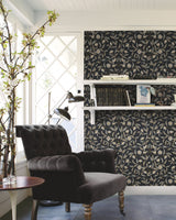Jasmine Black Metallic Floral Wallpaper with Metallic Effect - York GO8257