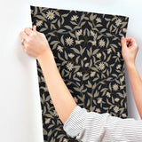 Jasmine Black Metallic Floral Wallpaper with Metallic Effect - York GO8257