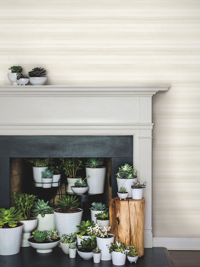 Pandora Leaf White & Off White Striped Wallpaper - York GO8262