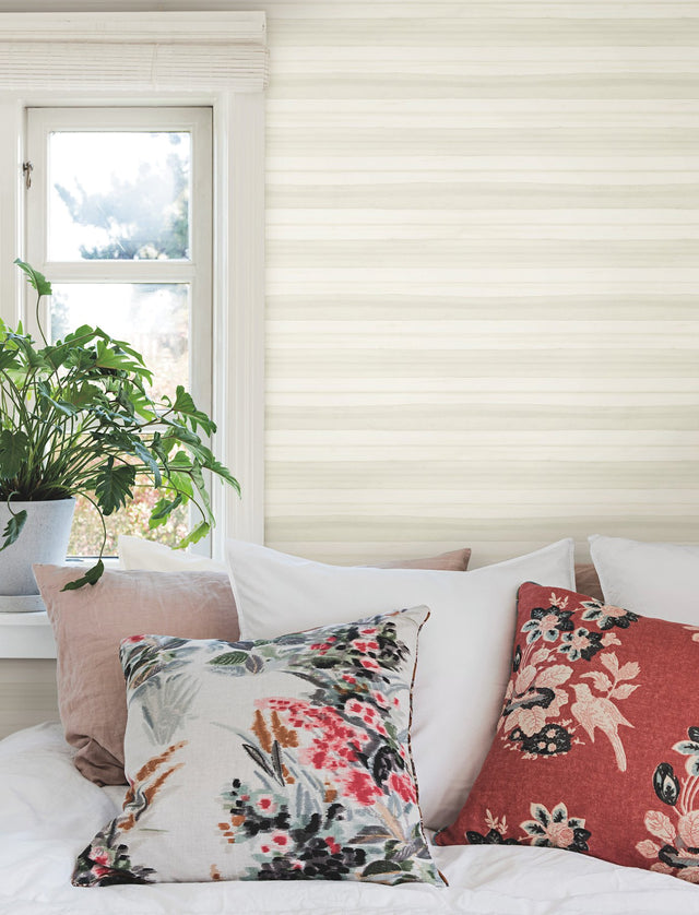Pandora Leaf White & Off White Striped Wallpaper - York GO8262