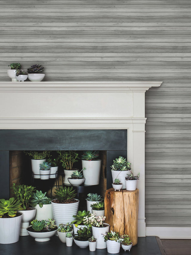 Pandora Leaf Grey Wallpaper with Striped Palm Leaf Motif - York GO8264