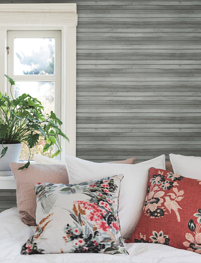 Pandora Leaf Grey Wallpaper with Striped Palm Leaf Motif - York GO8264