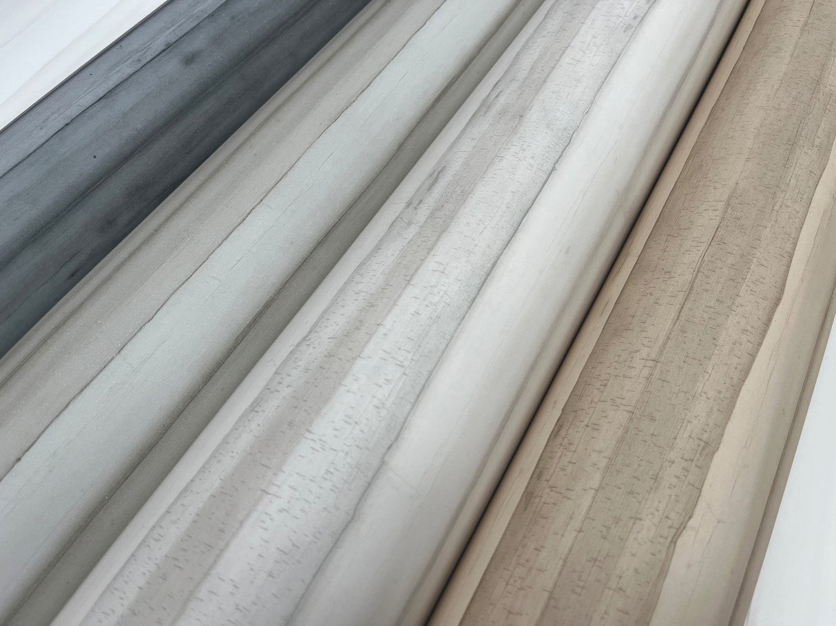 Pandora Leaf Birch Beige Wallpaper with Horizontal Wood-Look Stripes - York GO8265