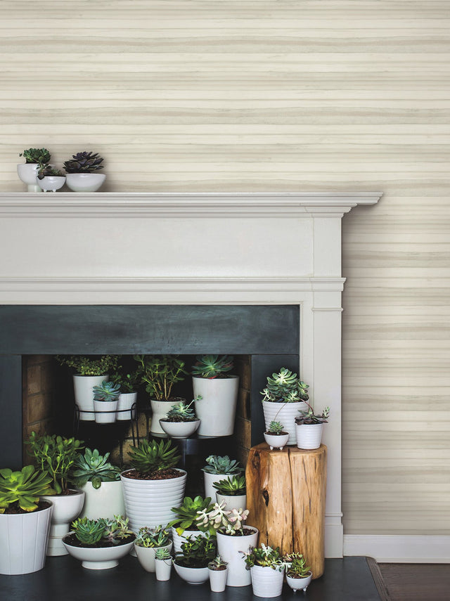 Pandora Leaf Birch Beige Wallpaper with Horizontal Wood-Look Stripes - York GO8265