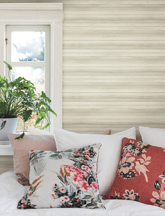 Pandora Leaf Birch Beige Wallpaper with Horizontal Wood-Look Stripes - York GO8265