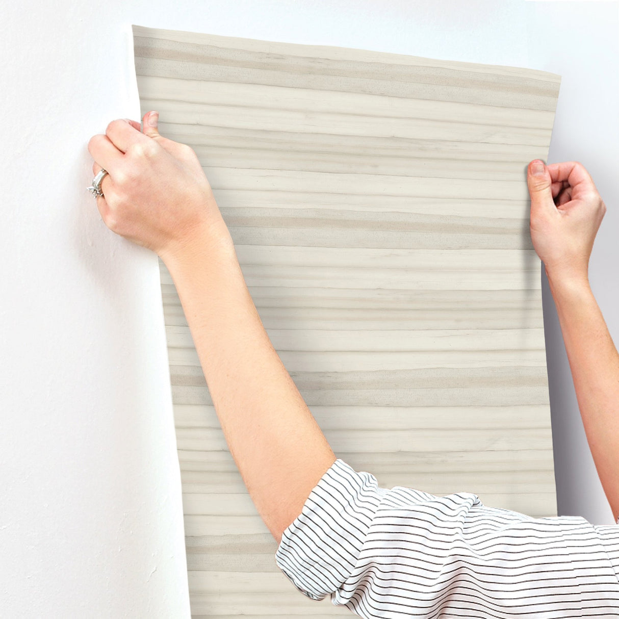 Pandora Leaf Birch Beige Wallpaper with Horizontal Wood-Look Stripes - York GO8265