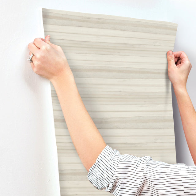 Pandora Leaf Birch Beige Wallpaper with Horizontal Wood-Look Stripes - York GO8265