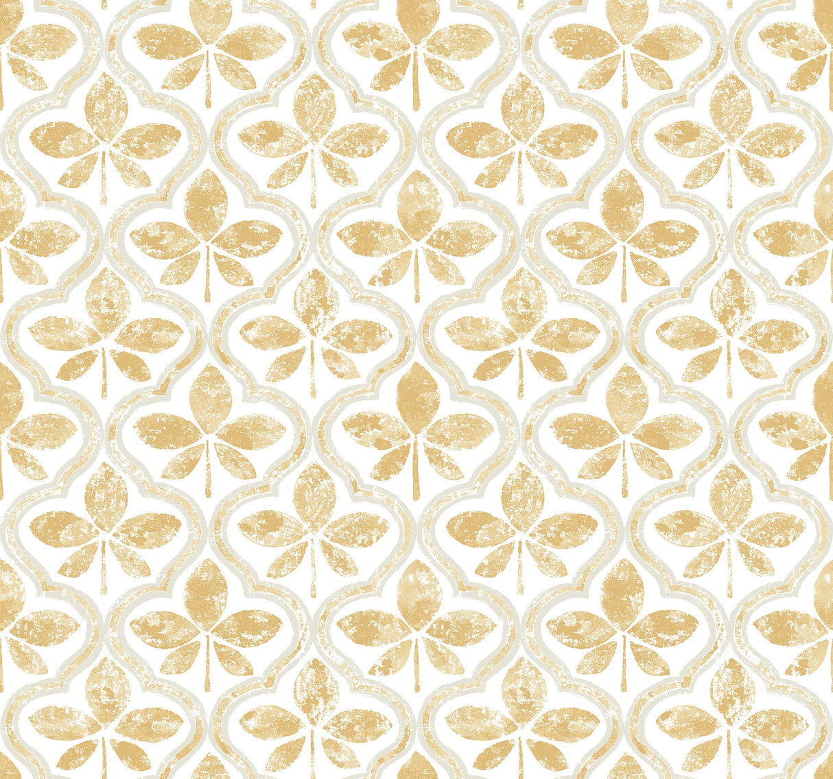 Sevilla Ochre Geometric Ogee Leaf Prepasted Wallpaper - York GO8271