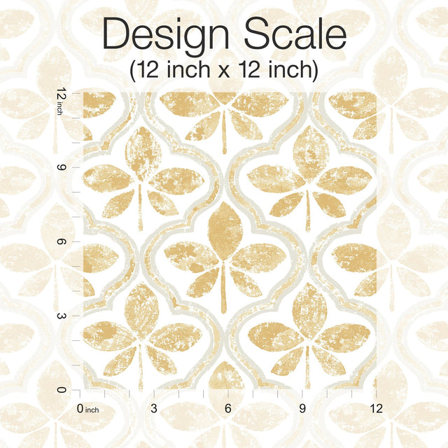 Sevilla Ochre Geometric Ogee Leaf Prepasted Wallpaper - York GO8271