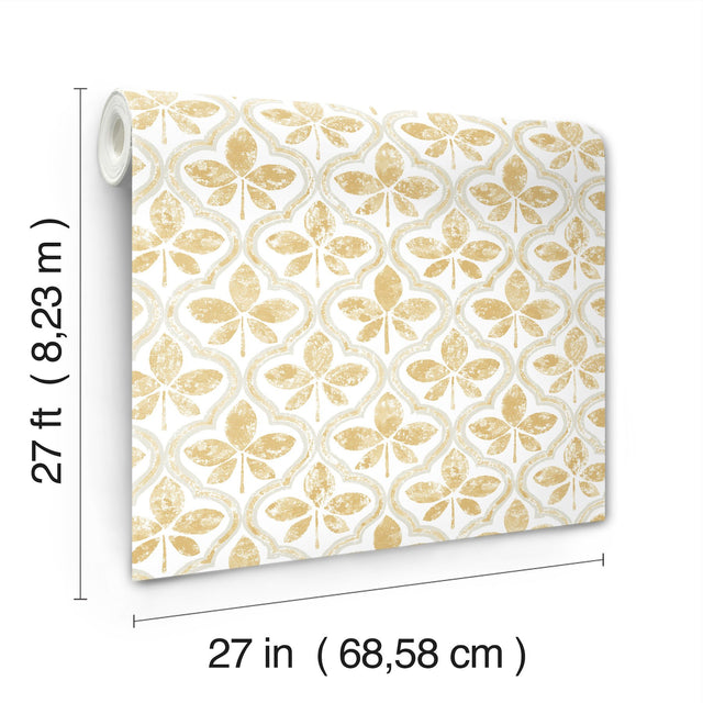 Sevilla Ochre Geometric Ogee Leaf Prepasted Wallpaper - York GO8271
