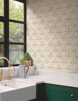 Sevilla Ochre Geometric Ogee Leaf Prepasted Wallpaper - York GO8271