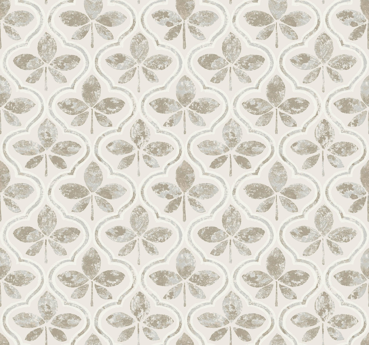 Sevilla Grey Geometric Ogee Leaf Prepasted Wallpaper - York GO8272