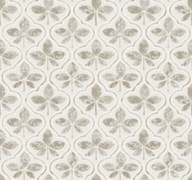 Sevilla Grey Geometric Ogee Leaf Prepasted Wallpaper - York GO8272