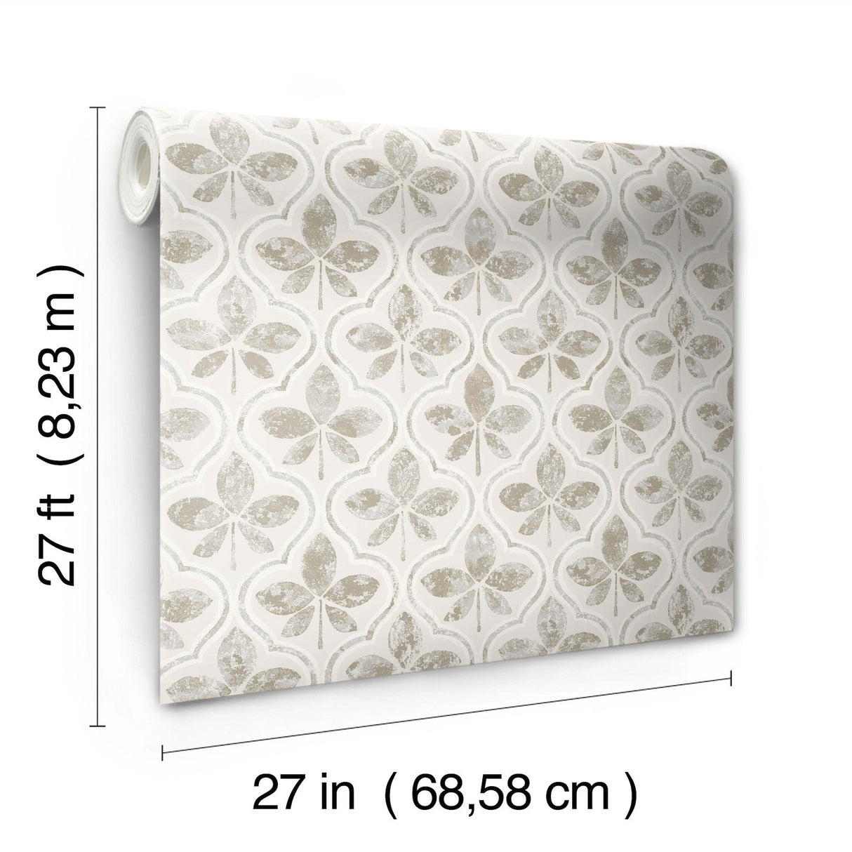 Sevilla Grey Geometric Ogee Leaf Prepasted Wallpaper - York GO8272