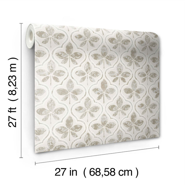 Sevilla Grey Geometric Ogee Leaf Prepasted Wallpaper - York GO8272