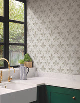 Sevilla Grey Geometric Ogee Leaf Prepasted Wallpaper - York GO8272