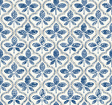 Sevilla Cobalt Geometric Ogee Leaf Prepasted Wallpaper - York GO8273